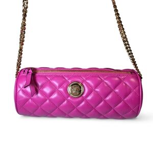 VERSACE Quilted Medusa Barrel Bag Cylinder Pink Fuchsia Leather Shoulder Purse